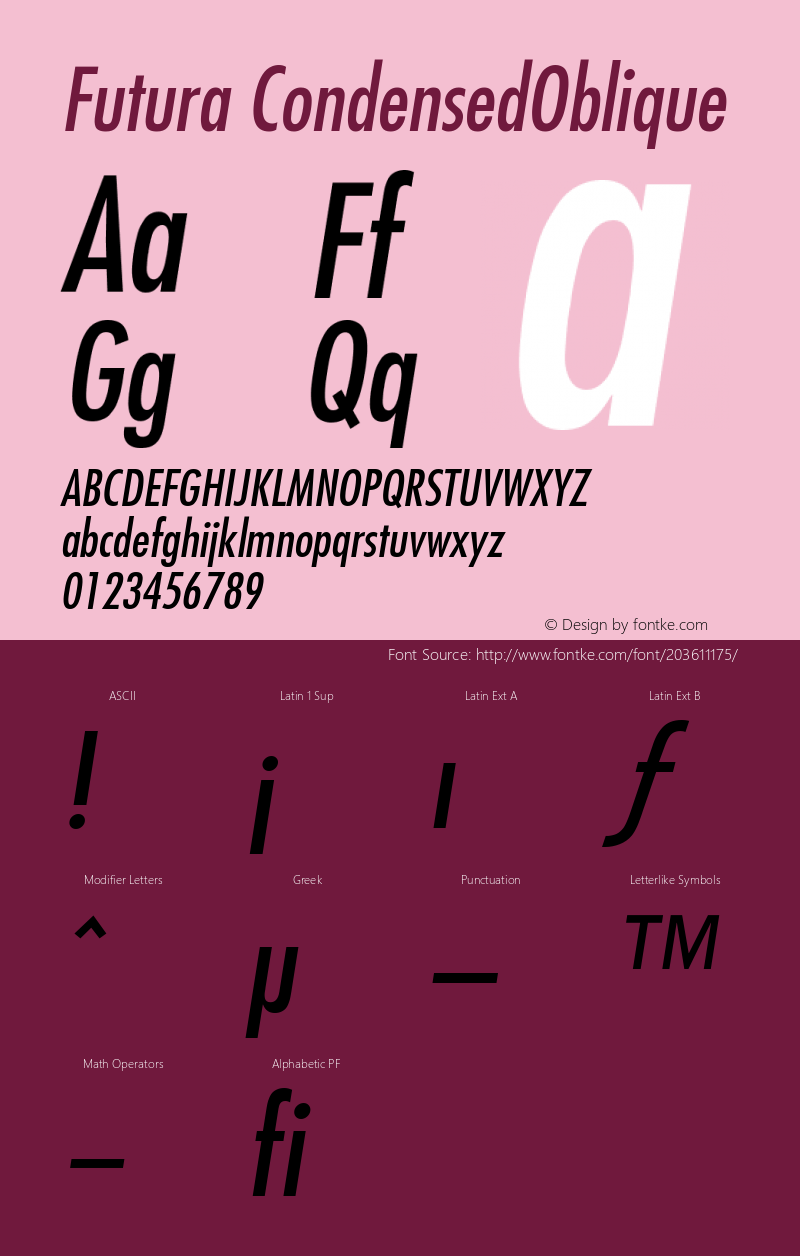 Futura Condensed Medium Oblique Version 001.000图片样张