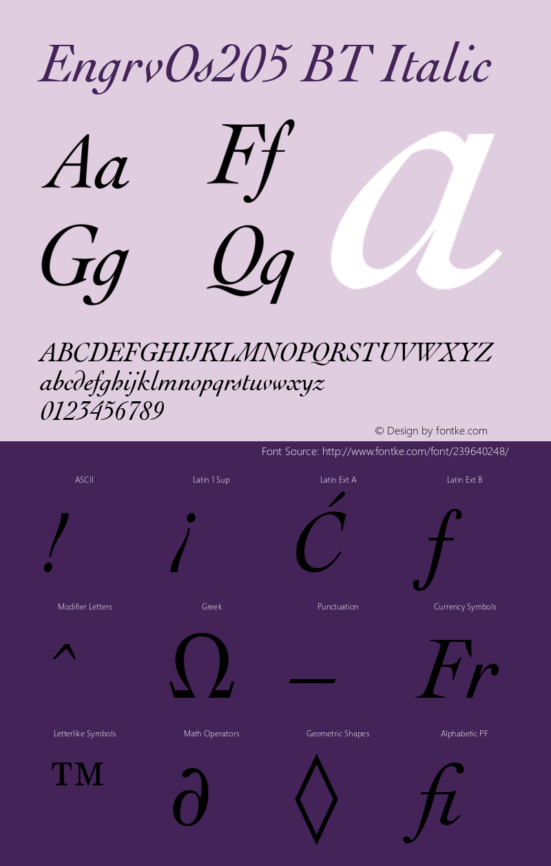 EngrvOs205 BT Italic Version 1.01 emb4-OT图片样张