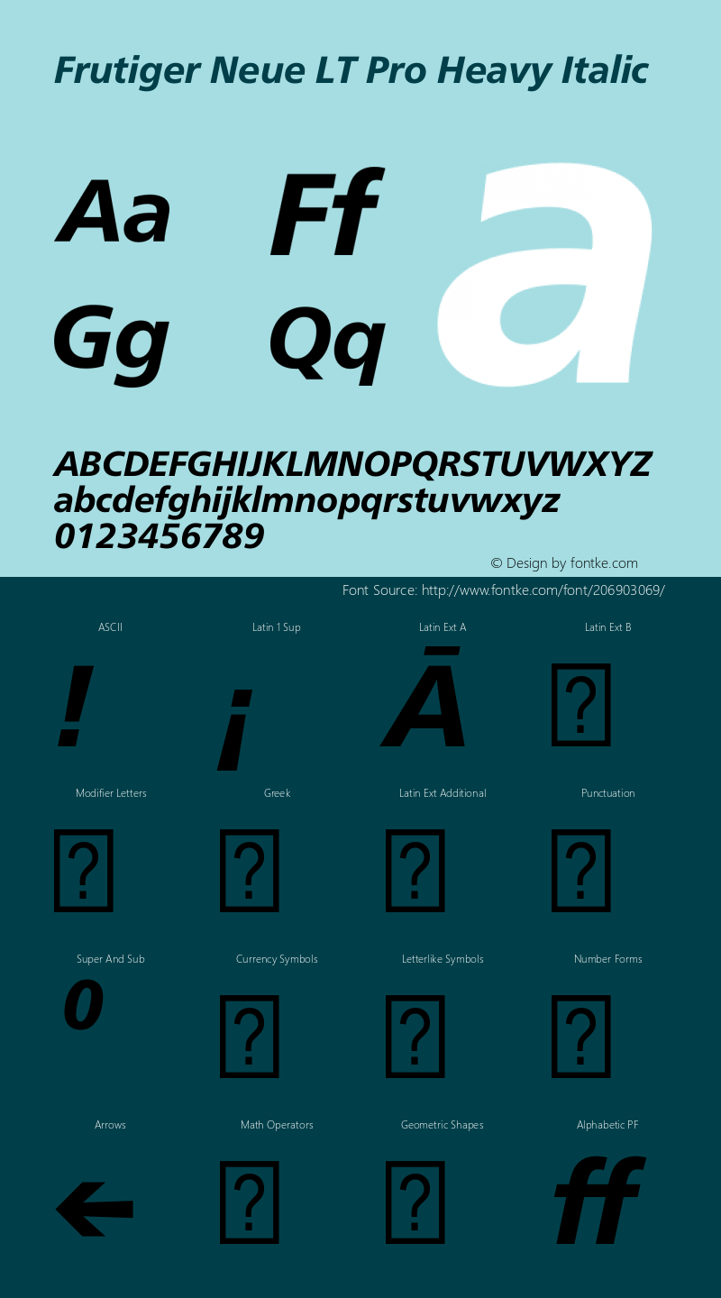 Frutiger Neue LT Pro Regular Bold Italic Version 1.00图片样张