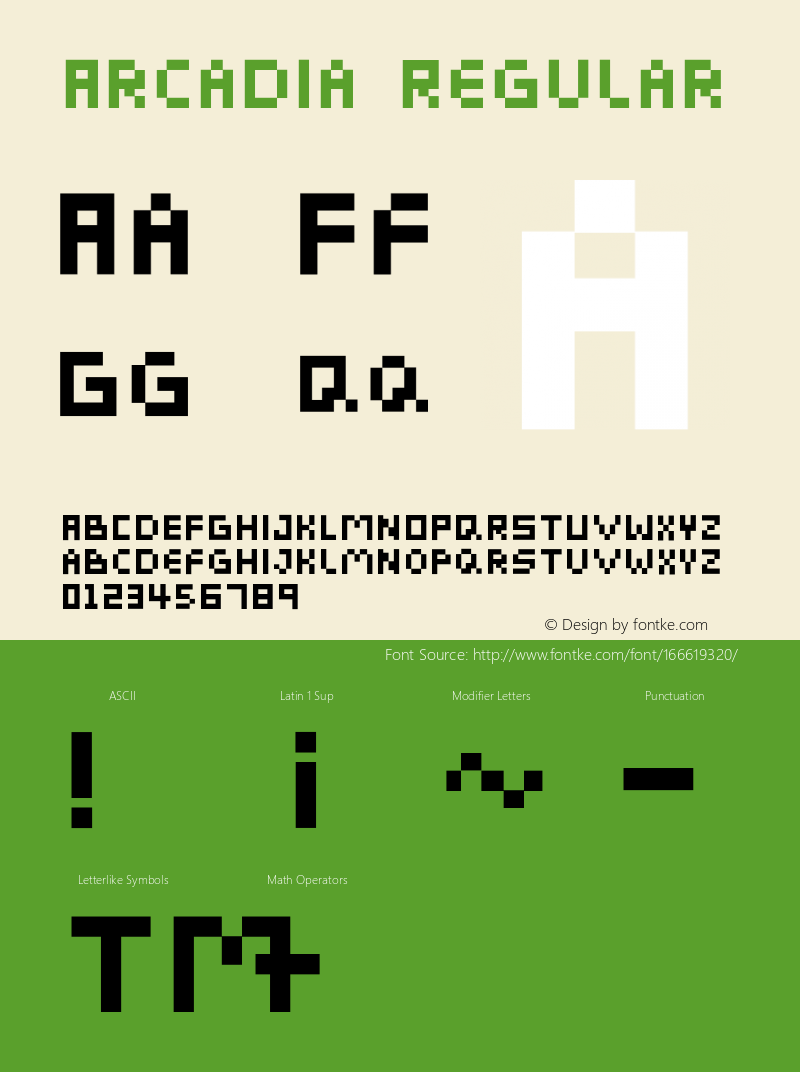 Arcadia Regular Version 1.002;hotconv 1.0.109;makeotfexe 2.5.65596图片样张