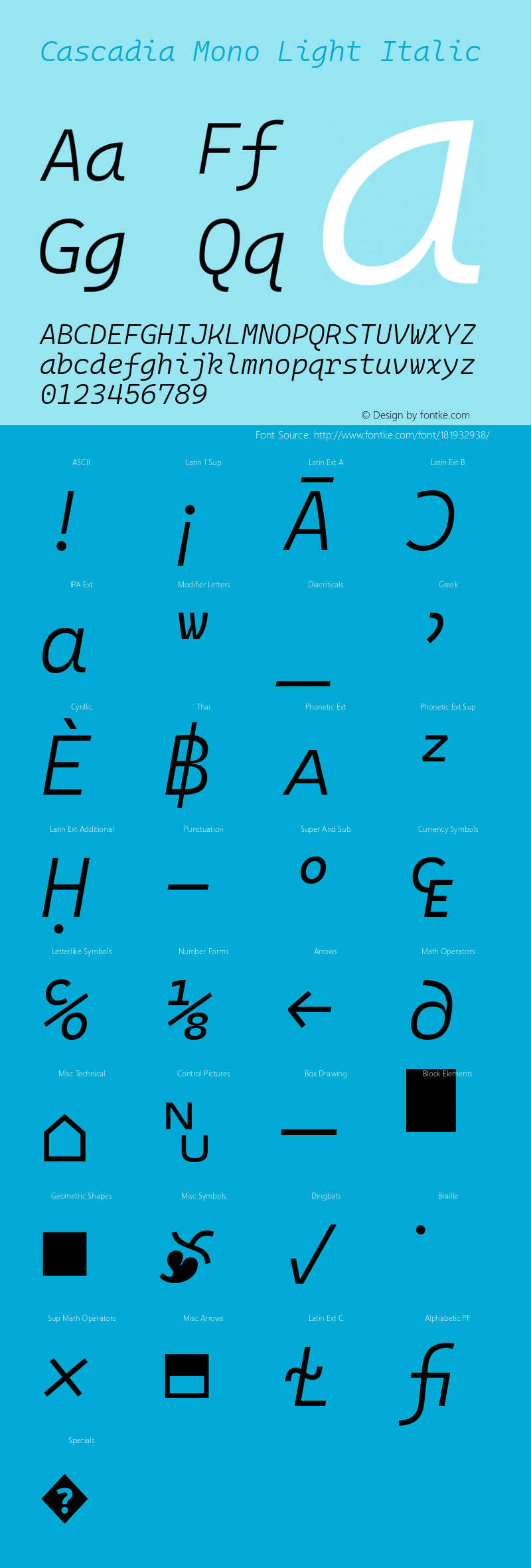 Cascadia Mono Light Italic Version 2110.031; ttfautohint (v1.8.4)图片样张