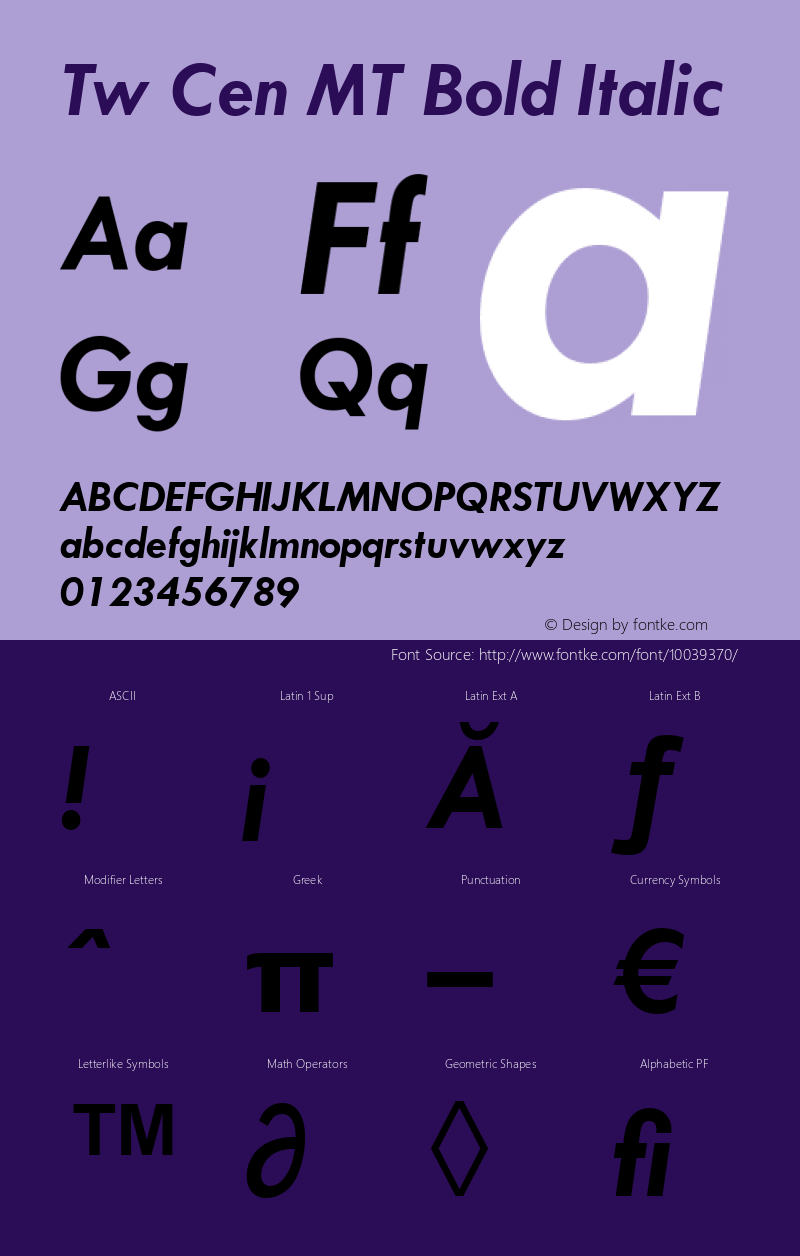 Tw Cen MT Bold Italic Version 1.02图片样张