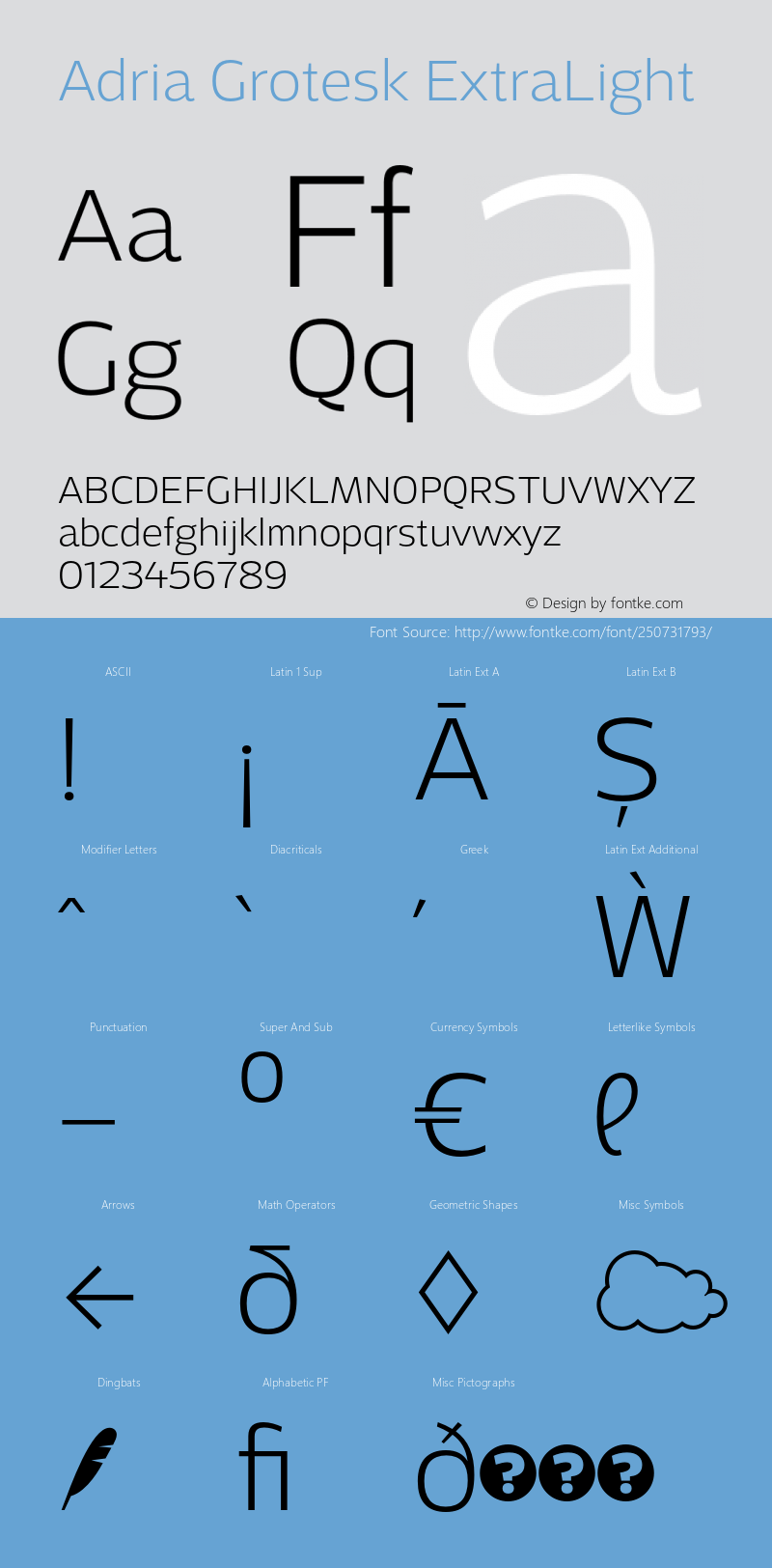 Adria Grotesk ExtraLight Version 1.001;PS 001.001;hotconv 1.0.70;makeotf.lib2.5.58329图片样张