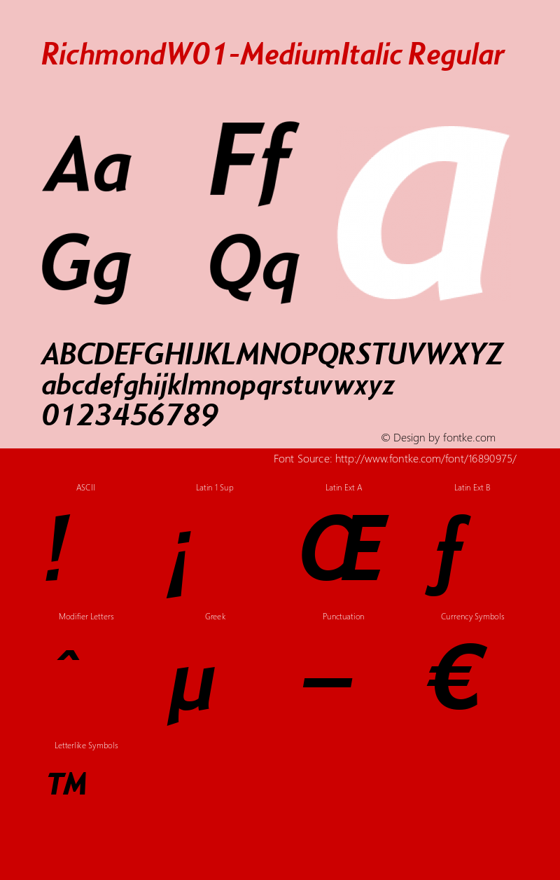 RichmondW01-MediumItalic Regular Version 1.00图片样张