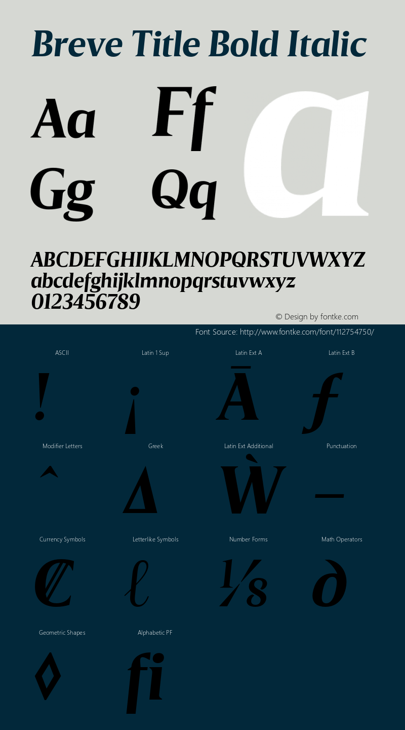 Breve Title Bold Italic Version 1.001;PS 001.001;hotconv 1.0.70;makeotf.lib2.5.58329图片样张