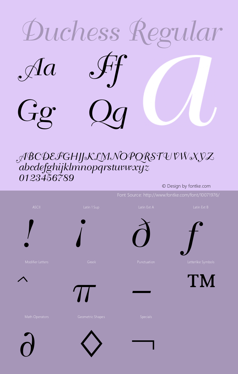 Duchess Regular Font Version 2.6; Converter Version 1.10图片样张