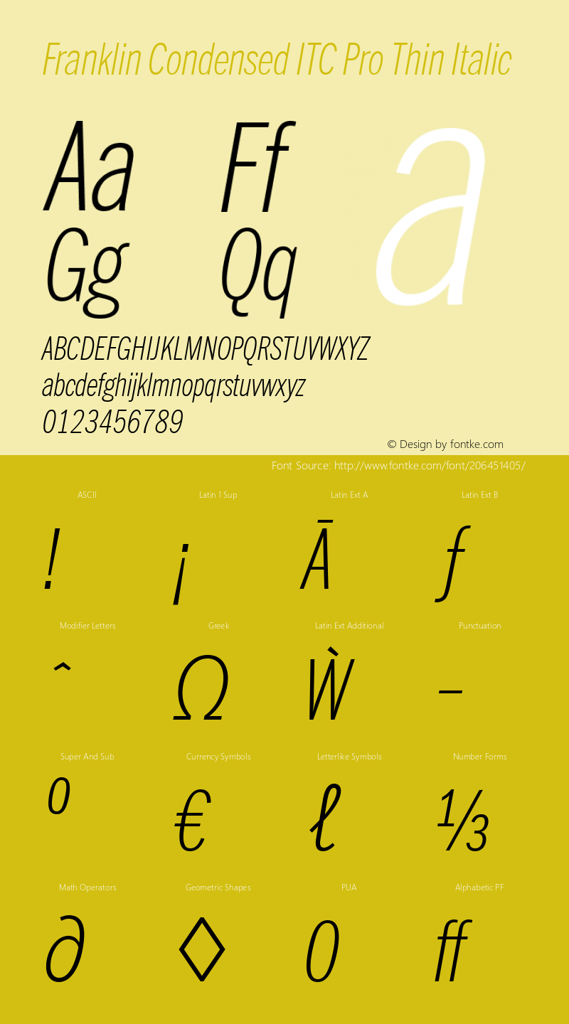 Franklin Condensed ITC Pro Thin Italic Version 1.01图片样张