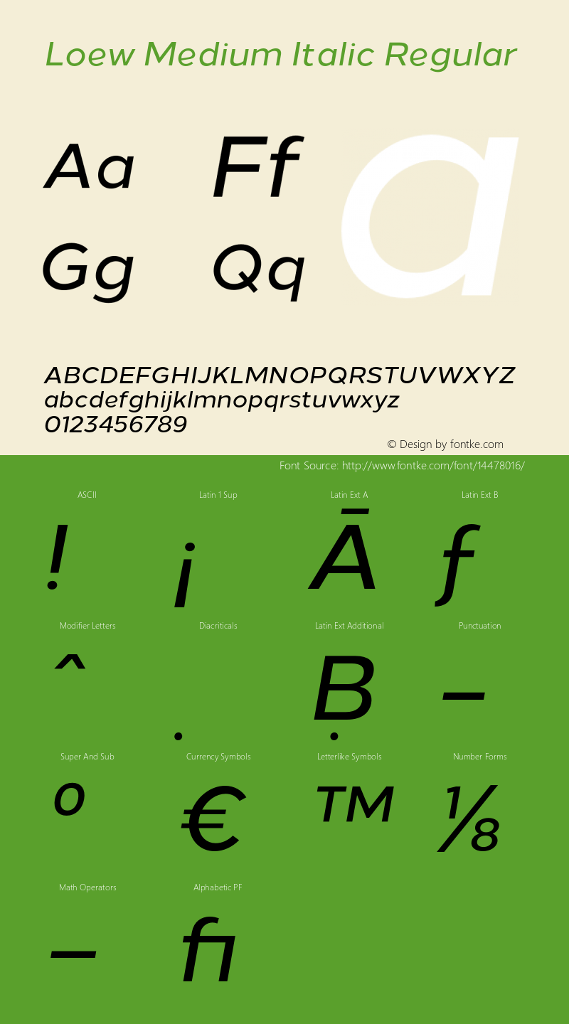 Loew Medium Italic Regular Version 1.000;PS 001.000;hotconv 1.0.70;makeotf.lib2.5.58329图片样张