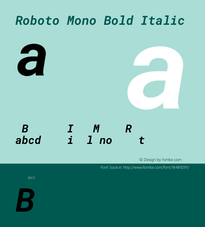 Roboto Mono Bold Italic Version 2.000985; 2015; ttfautohint (v1.3)图片样张