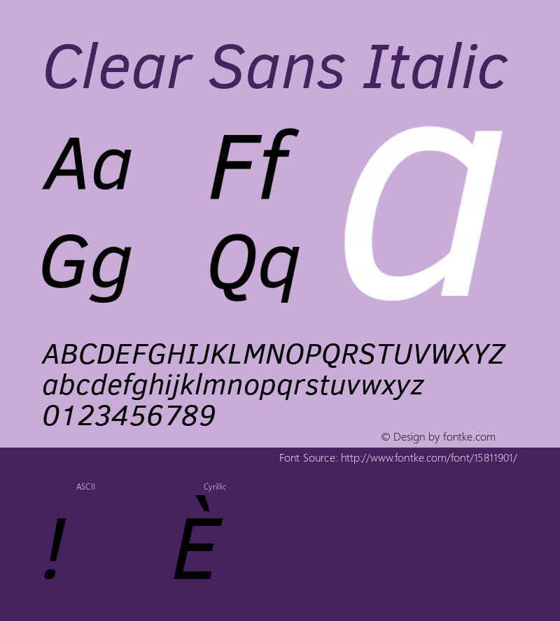 Clear Sans Italic Version 1.00; ttfautohint (v1.4.1)图片样张