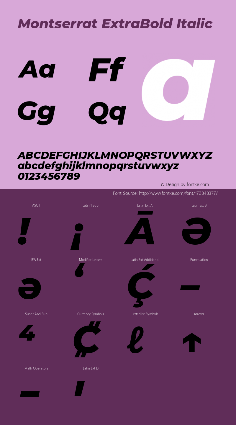 Montserrat ExtraBold Italic Version 7.200图片样张