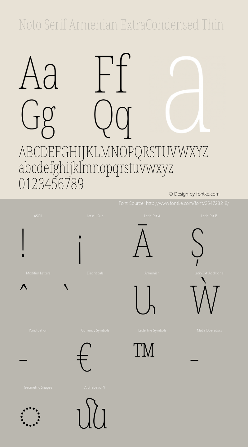 Noto Serif Armenian ExtraCondensed Thin Version 2.008图片样张