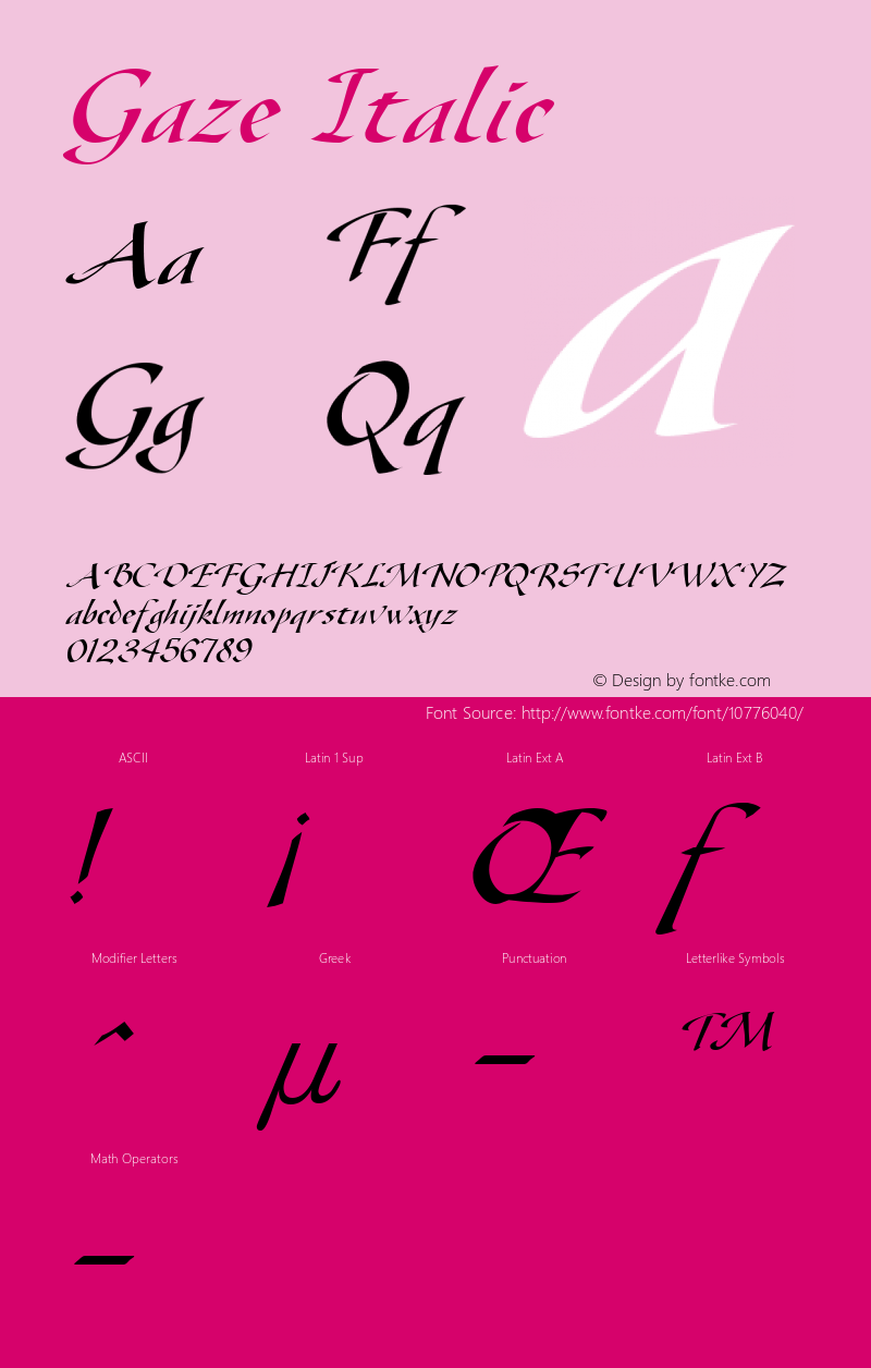 Gaze Italic Altsys Fontographer 4.1 1/4/95图片样张