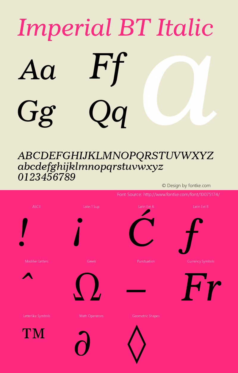 Imperial BT Italic mfgpctt-v4.4 Dec 14 1998图片样张