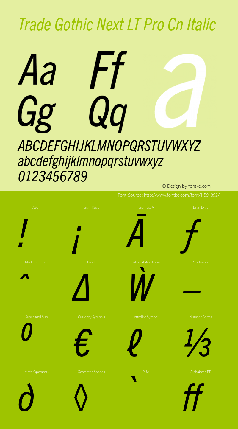 Trade Gothic Next LT Pro Cn Italic Version 2.00图片样张