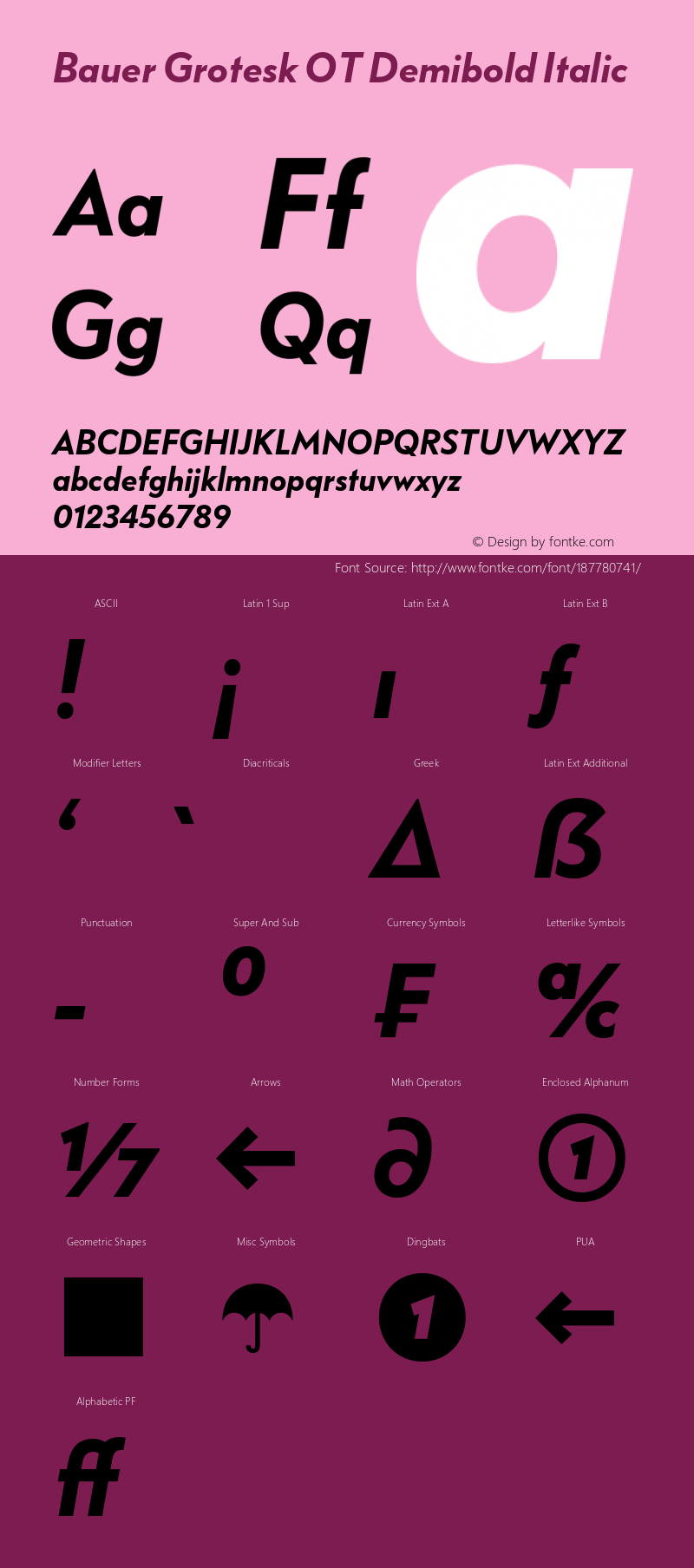 Bauer Grotesk OT Demibold Ita Version 7.700, build 1040, FoPs, FL 5.04图片样张