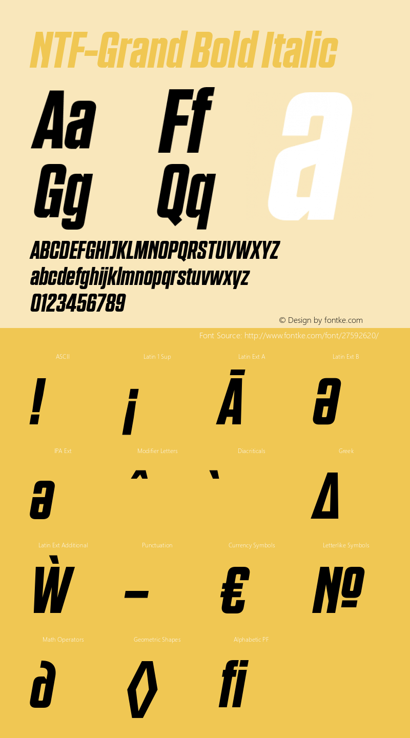 NTF-Grand Bold Italic Version 1.103;PS 001.103;hotconv 1.0.88;makeotf.lib2.5.64775图片样张