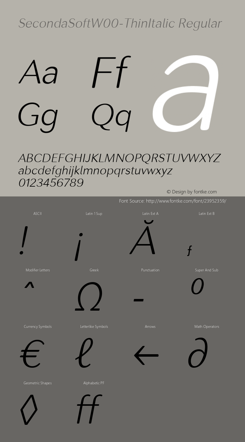 Seconda Soft W00 Thin Italic Version 1.00图片样张