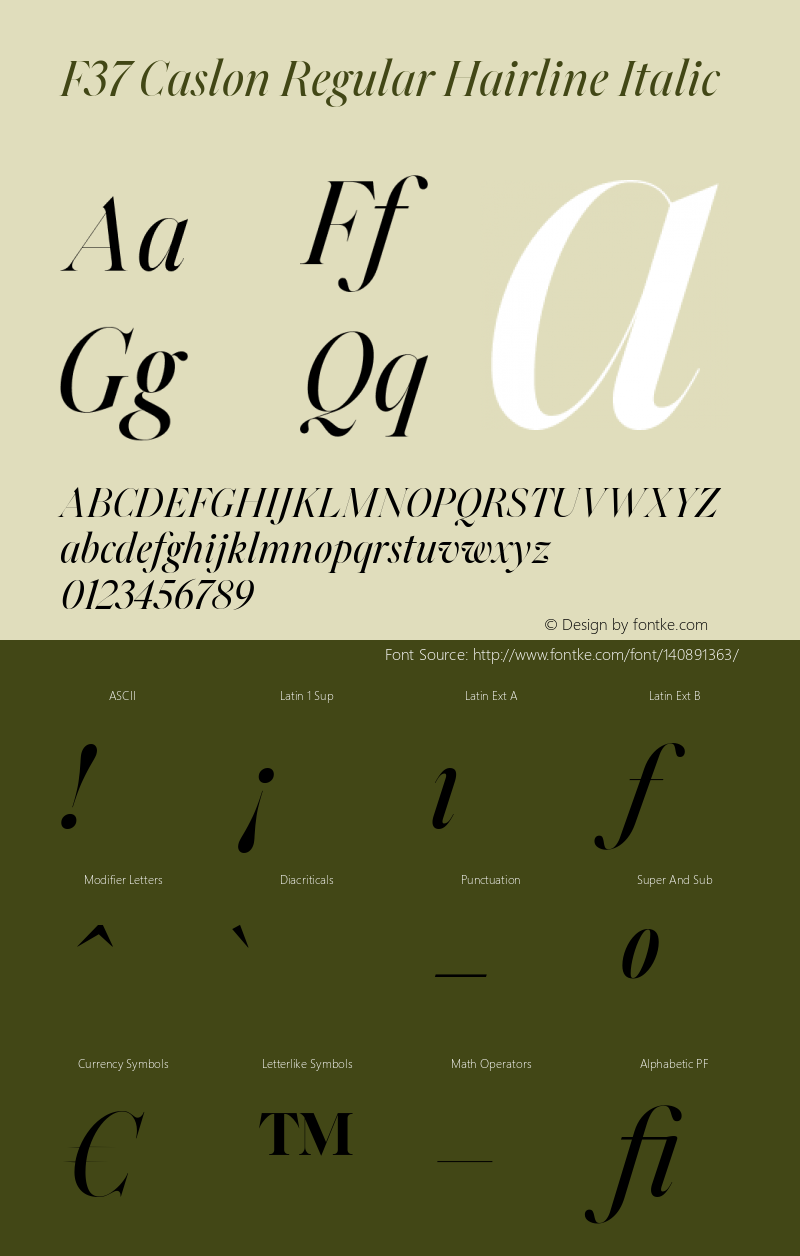 F37 Caslon Regular Hairline Italic Version 1.000图片样张