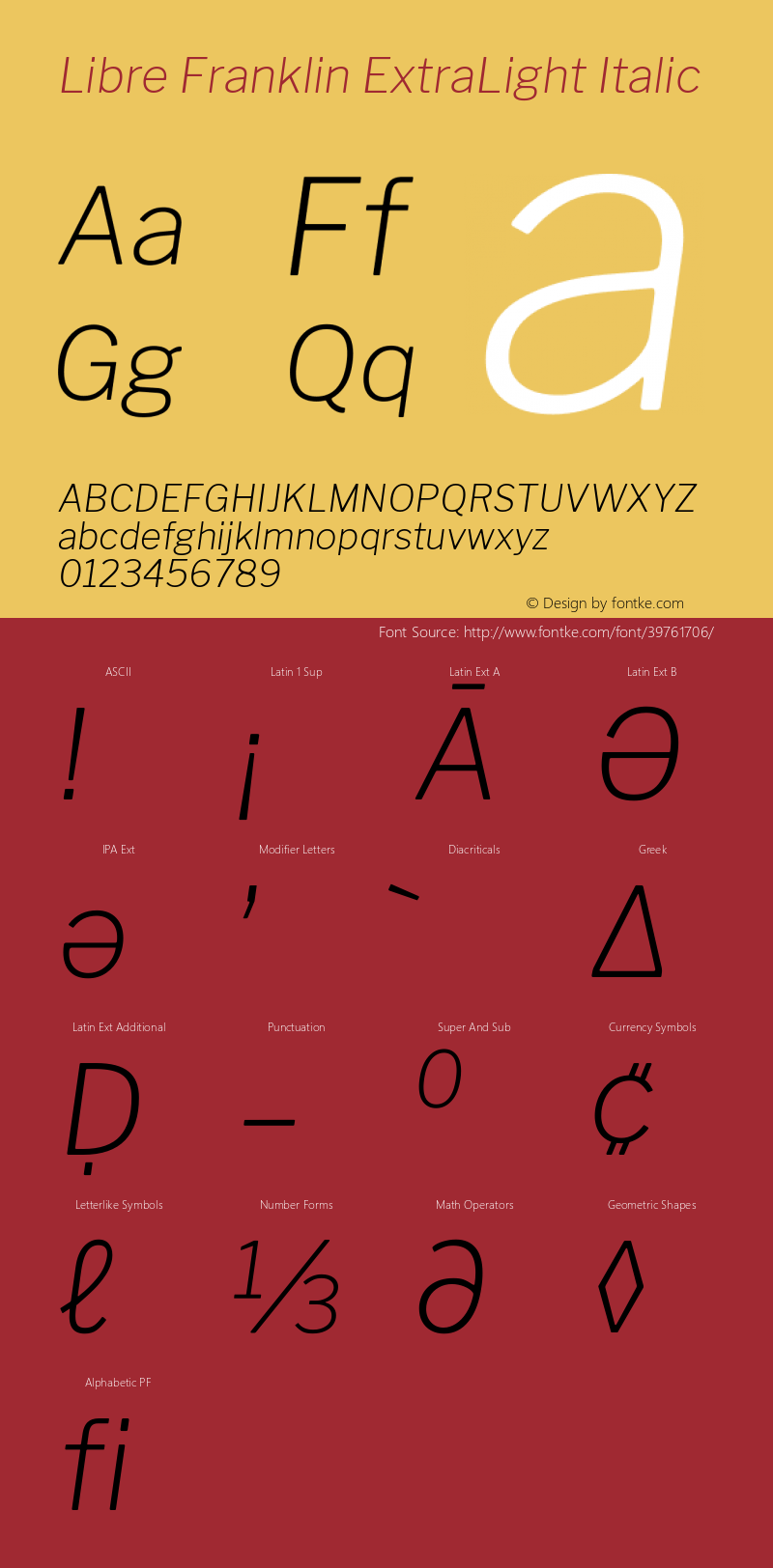 Libre Franklin ExtraLight Italic Version 1.002; ttfautohint (v1.5)图片样张