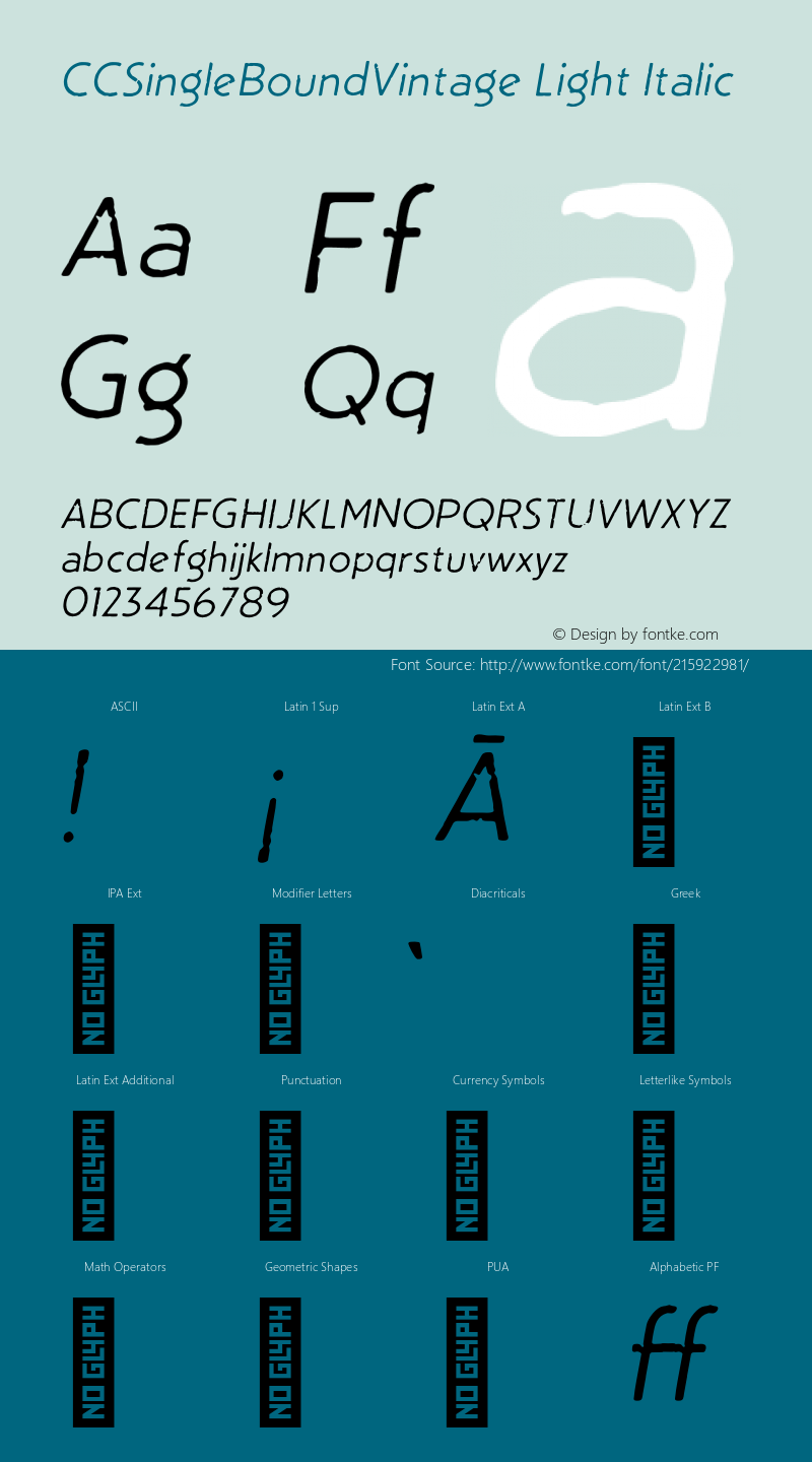 CCSingleBoundVintage Light Italic Version 2.000;hotconv 1.0.109;makeotfexe 2.5.65596图片样张