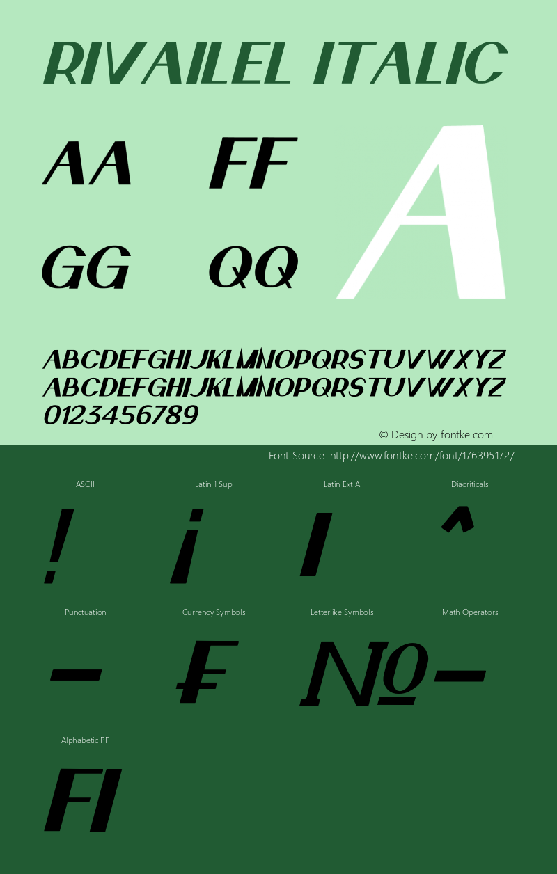 rivailel Italic Version 1.00;September 8, 2021;FontCreator 13.0.0.2683 32-bit图片样张