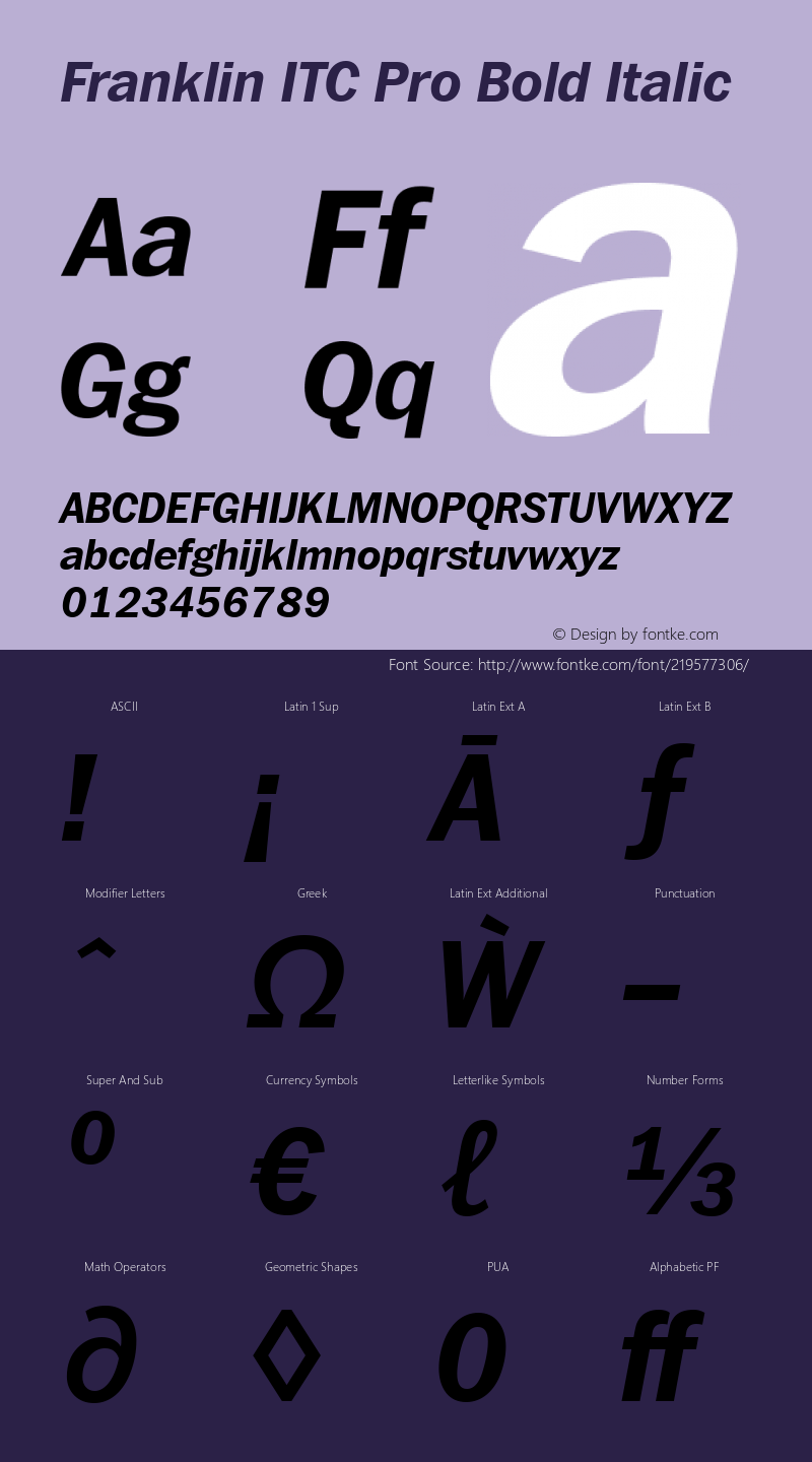 Franklin ITC Pro Bold Italic Version 1.01图片样张