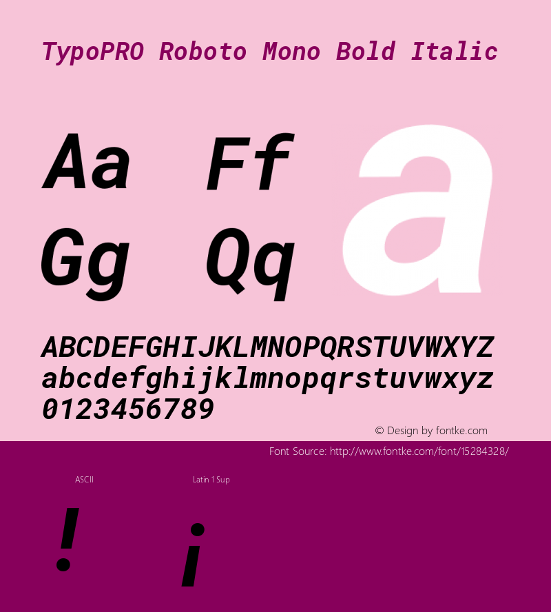 TypoPRO Roboto Mono Bold Italic Version 2.000985; 2015; ttfautohint (v1.3)图片样张
