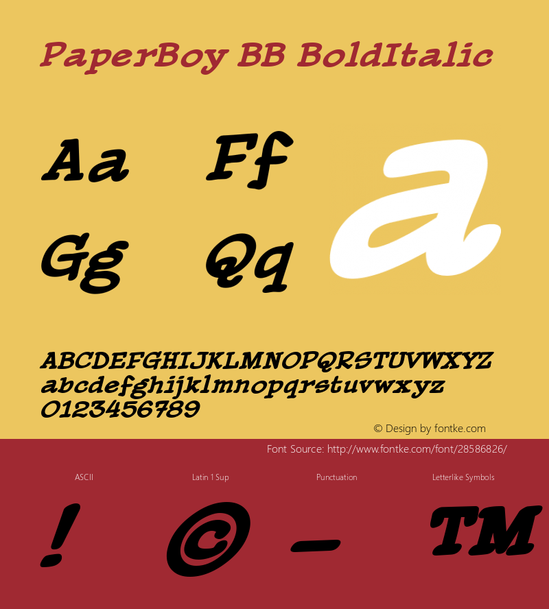 PaperBoy BB BoldItalic Macromedia Fontographer 4.1.5 8/16/03图片样张