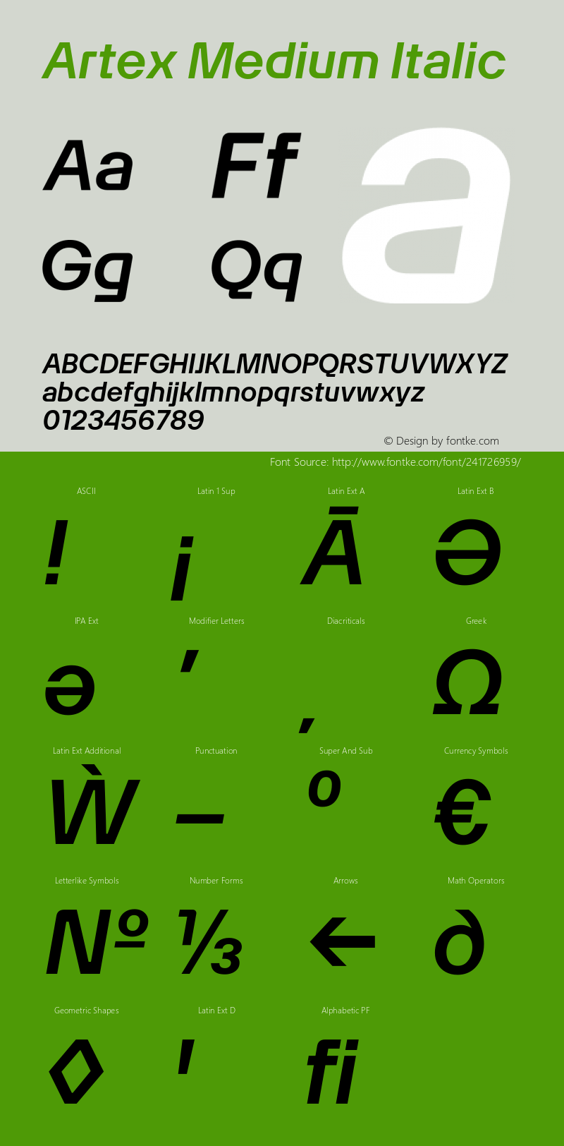 Artex Medium Italic Version 1.005图片样张