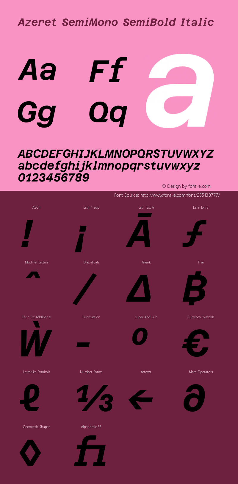Azeret SemiMono SemiBold Italic Version 1.000; Glyphs 3.0.3, build 3084图片样张