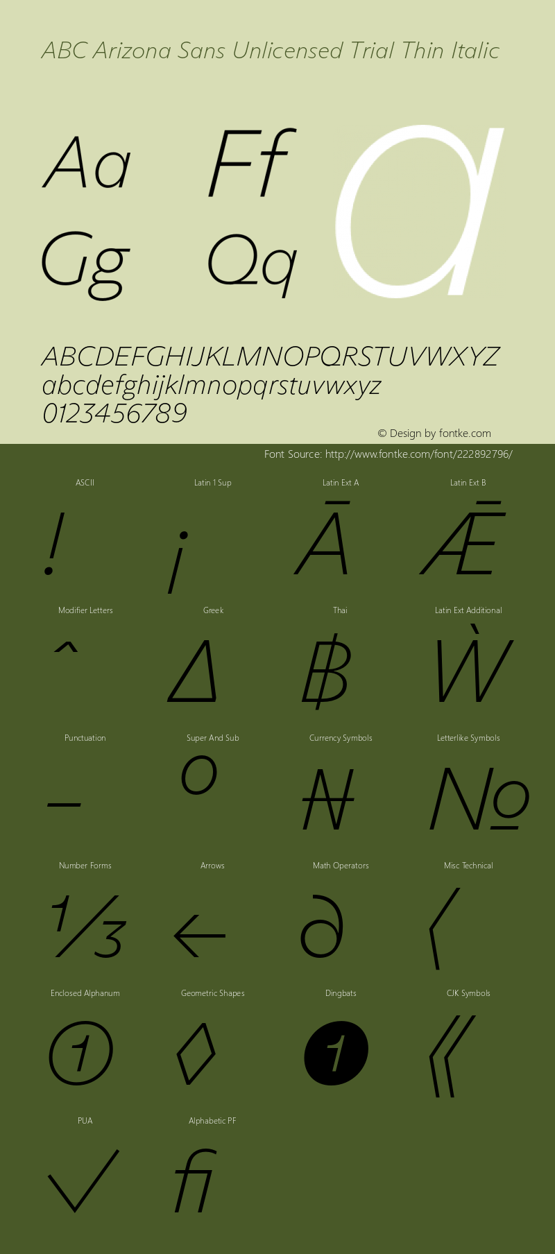 ABC Arizona Sans Unlicensed Trial Thin Italic Version 1.000;Unlicensed Trial图片样张