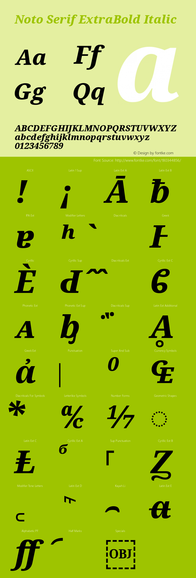 Noto Serif ExtraBold Italic Version 2.002; ttfautohint (v1.8.2)图片样张