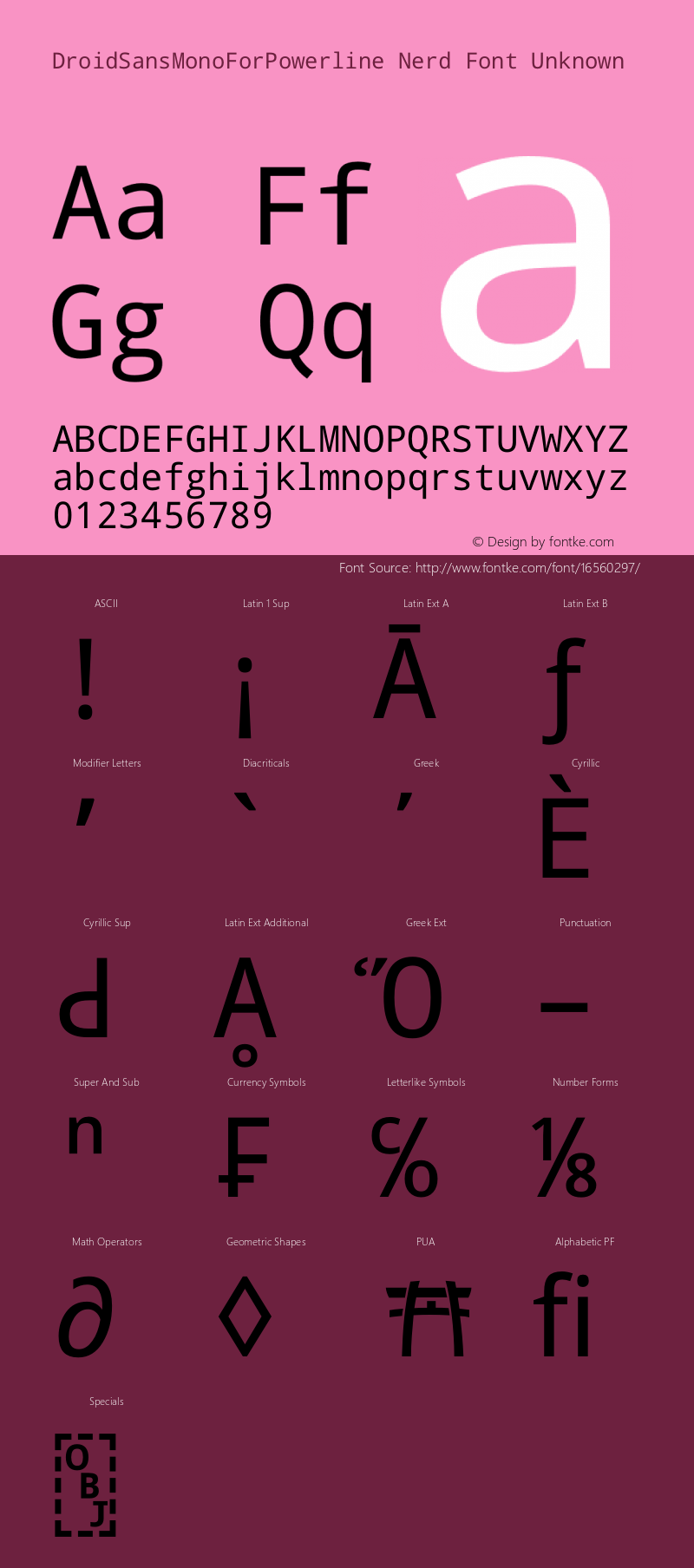 DroidSansMonoForPowerline Nerd Font Unknown Version 1.00 build 113图片样张