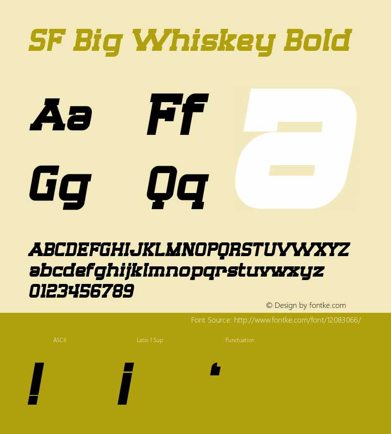 SF Big Whiskey Bold ver 1.0; 1999. Freeware for non-commercial use.图片样张