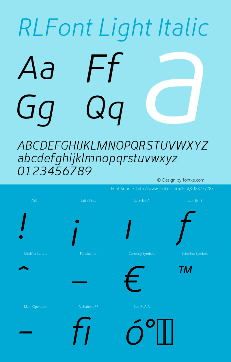 RLFontLightItalic Version 1.012图片样张