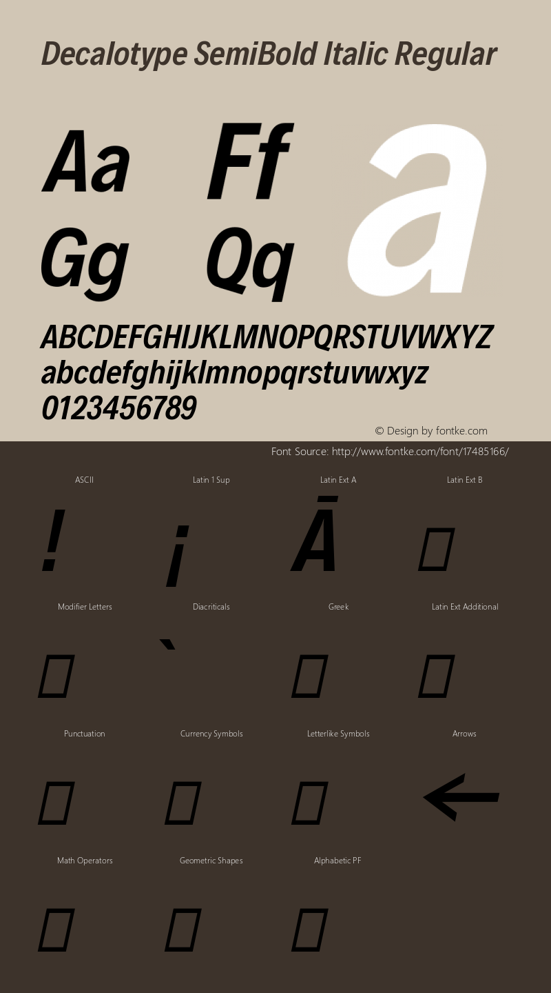 Decalotype SemiBold Italic Regular Version 1.0图片样张