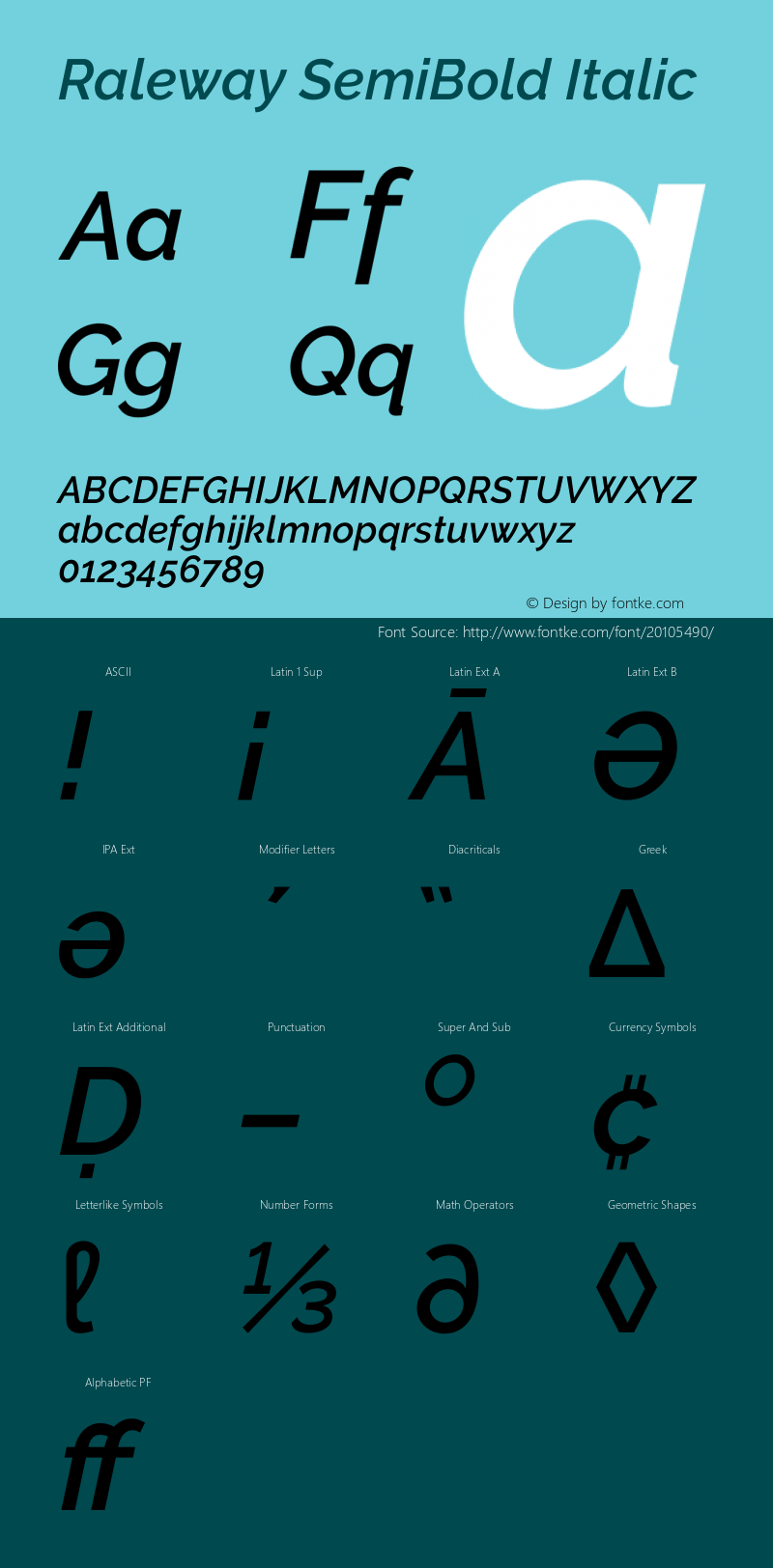 Raleway SemiBold Italic Version 3.000; ttfautohint (v0.96) -l 8 -r 28 -G 28 -x 14 -w 