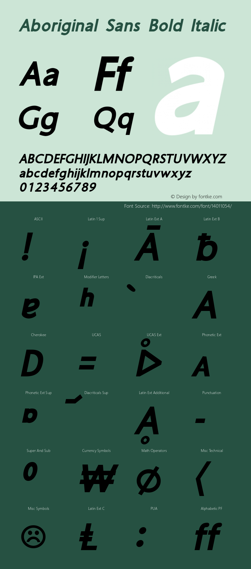 Aboriginal Sans Bold Italic Version 9.602图片样张