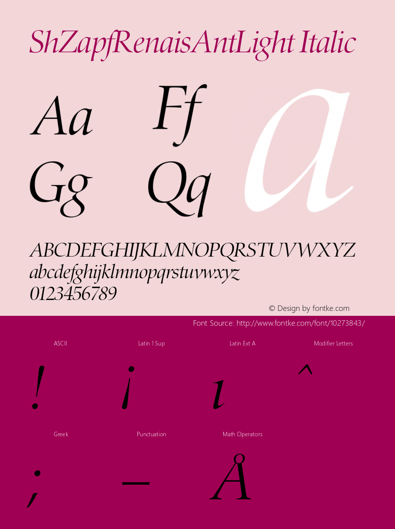 ShZapfRenaisAntLight Italic 001.000图片样张