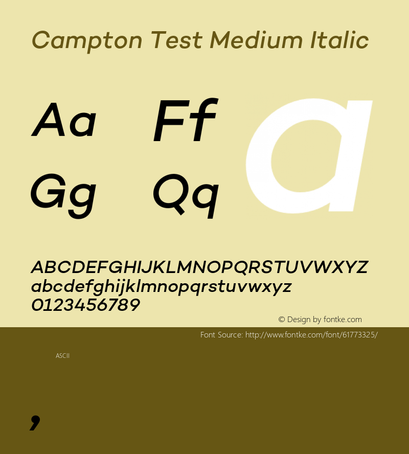 Campton Test Medium Italic Version 1.002;PS 001.002;hotconv 1.0.88;makeotf.lib2.5.64775图片样张