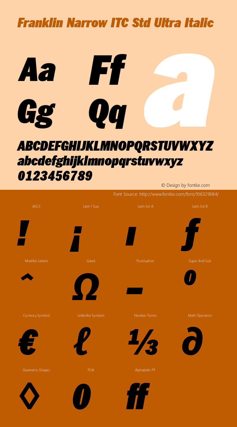 Franklin Narrow ITC Std Ultra Italic Version 1.00图片样张