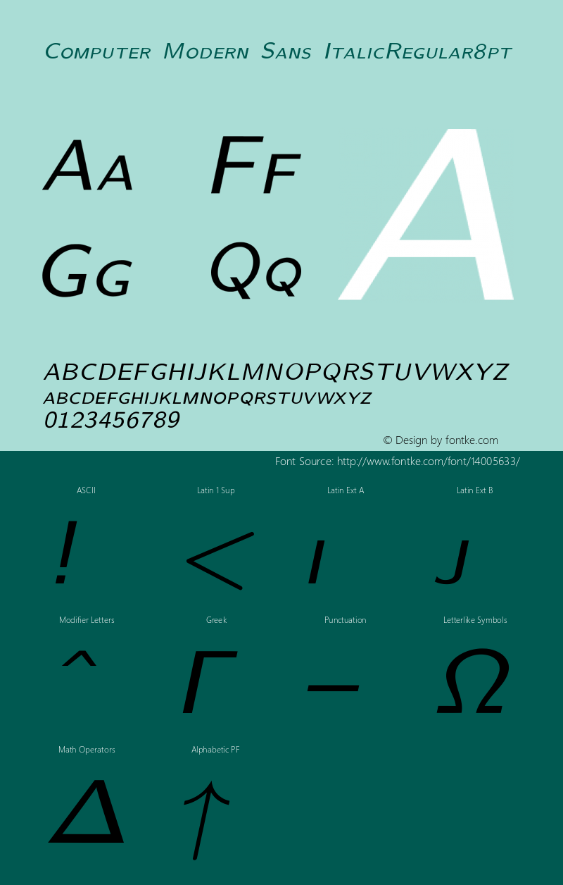 Computer Modern Sans ItalicRegular8pt Version 001.001图片样张