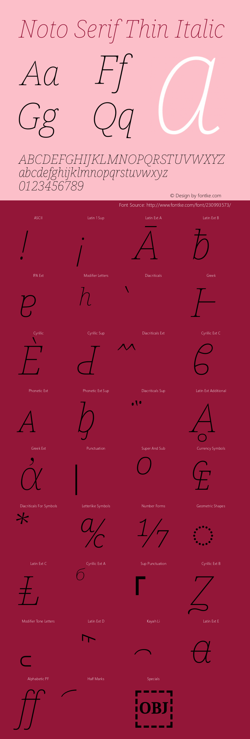Noto Serif Thin Italic Version 2.007图片样张