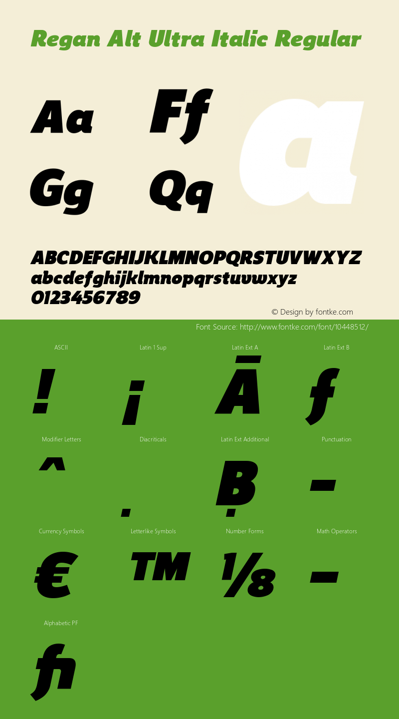 Regan Alt Ultra Italic Regular Version 1.001;PS 001.001;hotconv 1.0.70;makeotf.lib2.5.58329图片样张