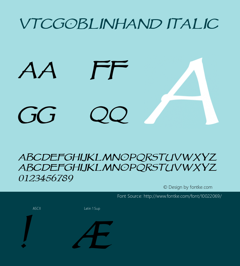 VTCGoblinHand Italic 1999; 1.0, initial release图片样张