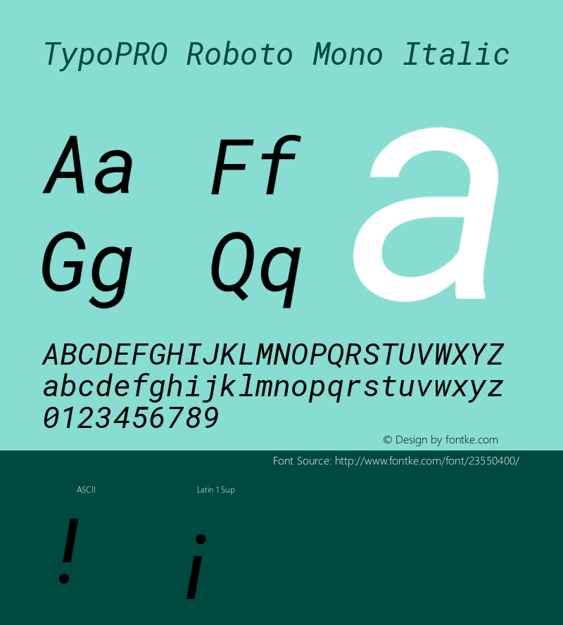 TypoPRO Roboto Mono Italic Version 2.000986; 2015; ttfautohint (v1.3)图片样张