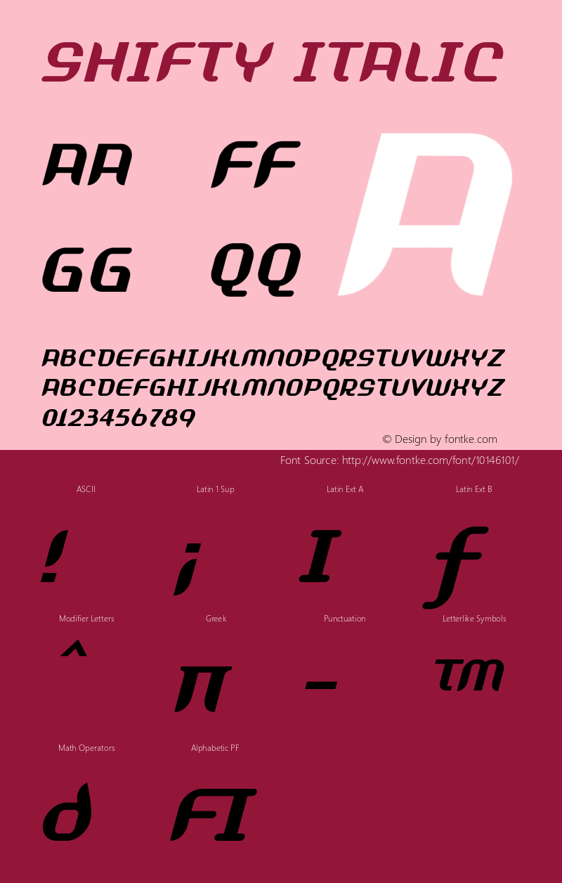 Shifty Italic Version 1.000;PS 001.000;hotconv 1.0.38图片样张