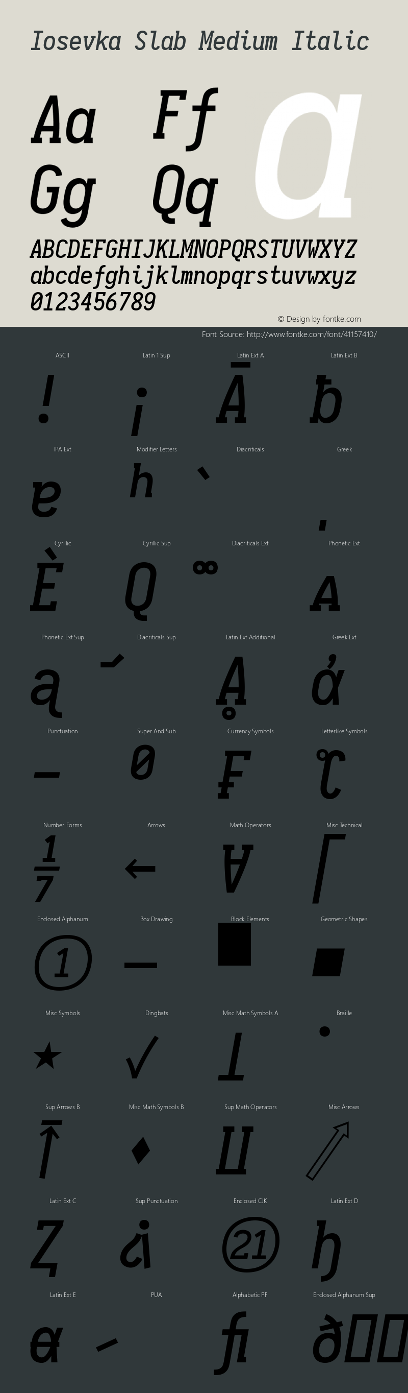 Iosevka Slab Medium Italic 2.3.1; ttfautohint (v1.8.3)图片样张