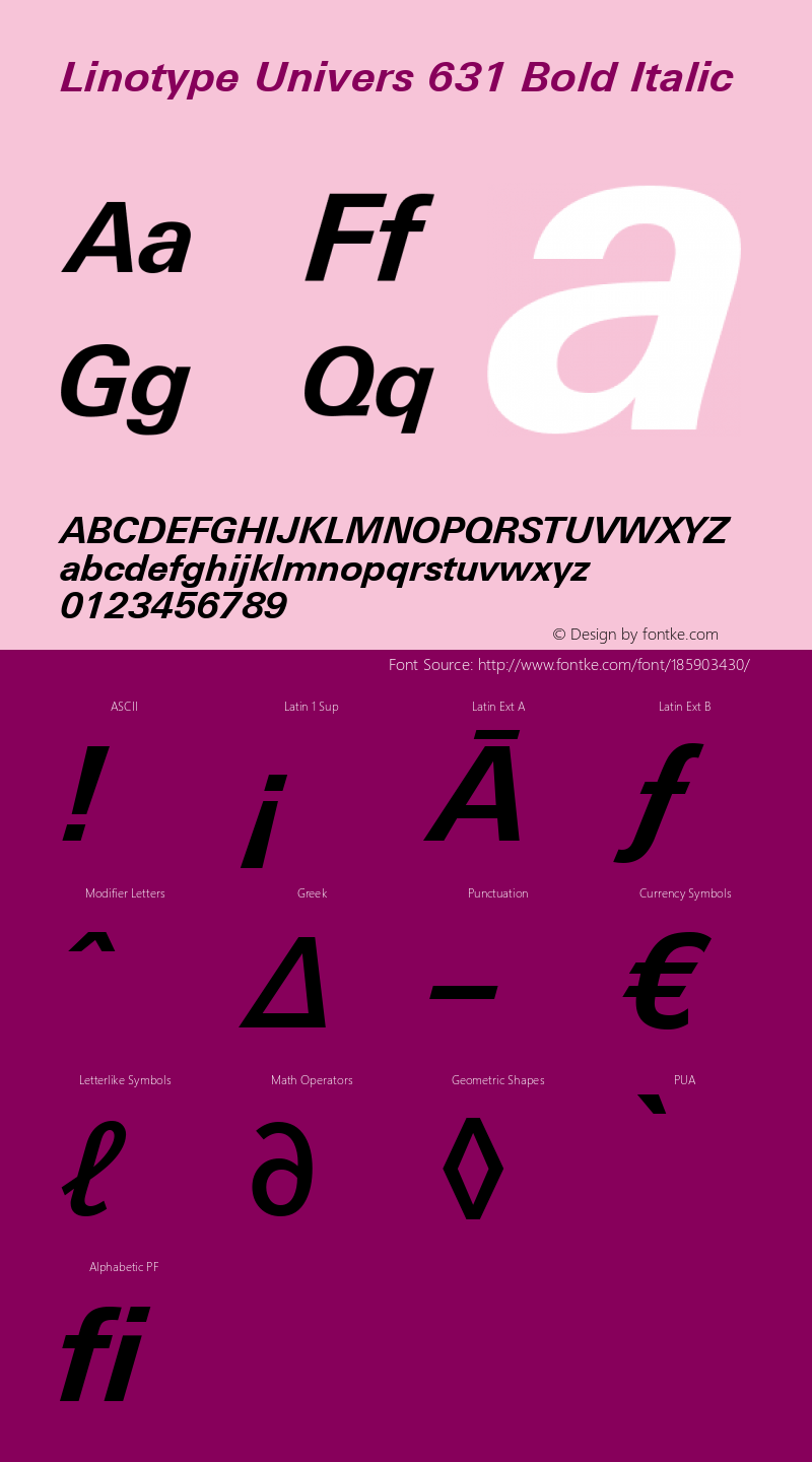 Linotype Univers 631 Bold Italic Version 1.31图片样张